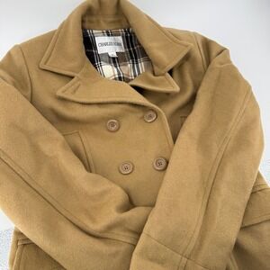 Charles Klein Double Breasted Wool Blend Peacoat Camel Tan Size 12